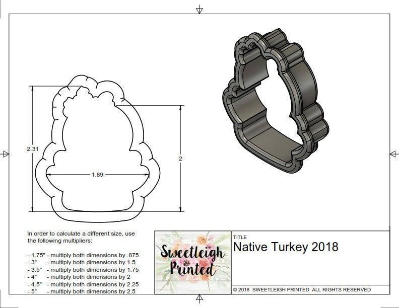 Native Turkey 2018 Cookie Cutter - Sweetleigh 