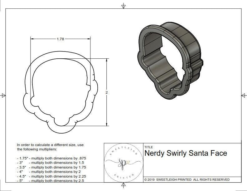Nerdy Swirly Santa Face Cookie Cutter - Sweetleigh 