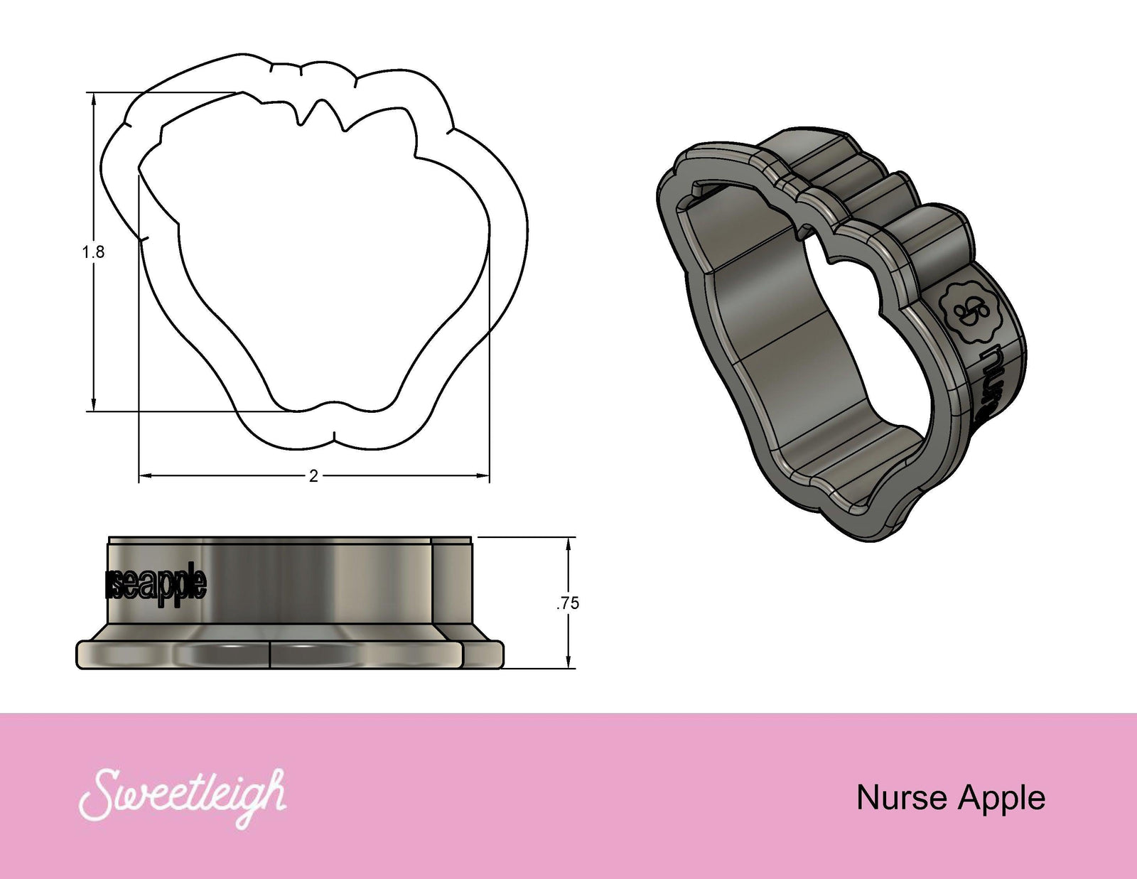 Nurse Apple Cookie Cutter - Sweetleigh 