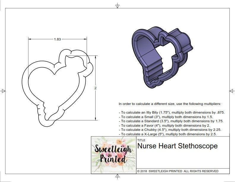 Nurse Heart Stethoscope Cookie Cutter - Sweetleigh 
