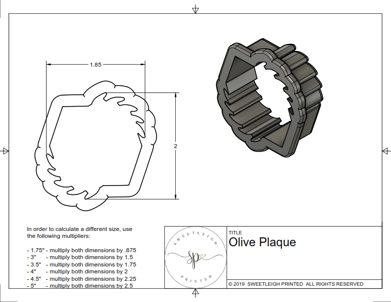 Olive Plaque Cookie Cutter - Sweetleigh 
