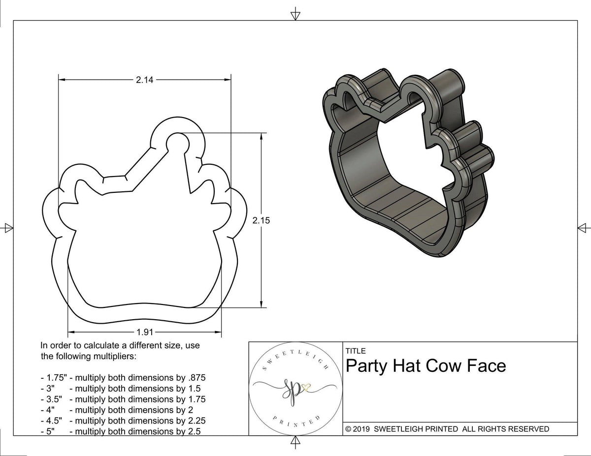 Party Cow Face Cookie Cutter - Sweetleigh 