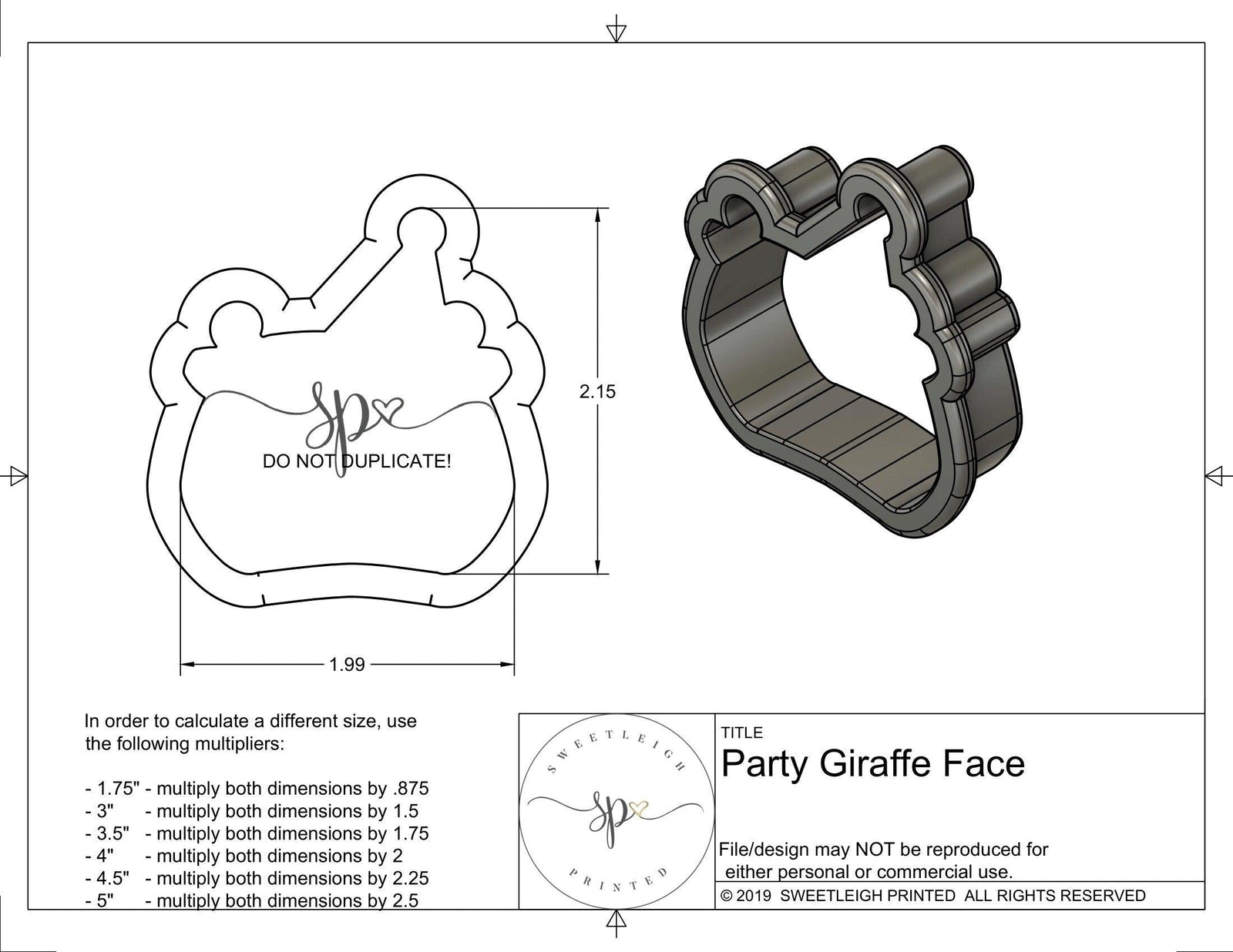 Party Giraffe Face Cookie Cutter - Sweetleigh 