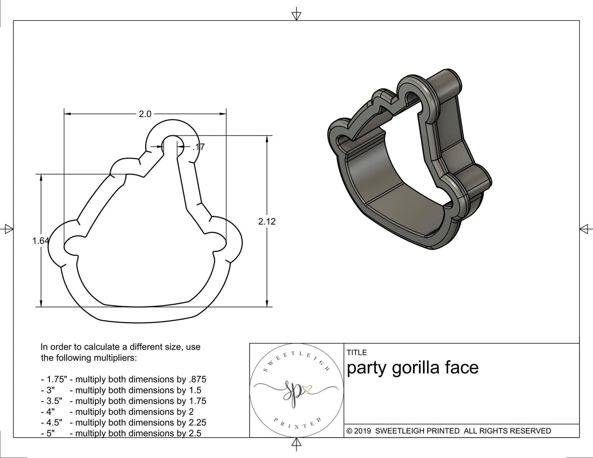 Party Gorilla Face Cookie Cutter - Sweetleigh 