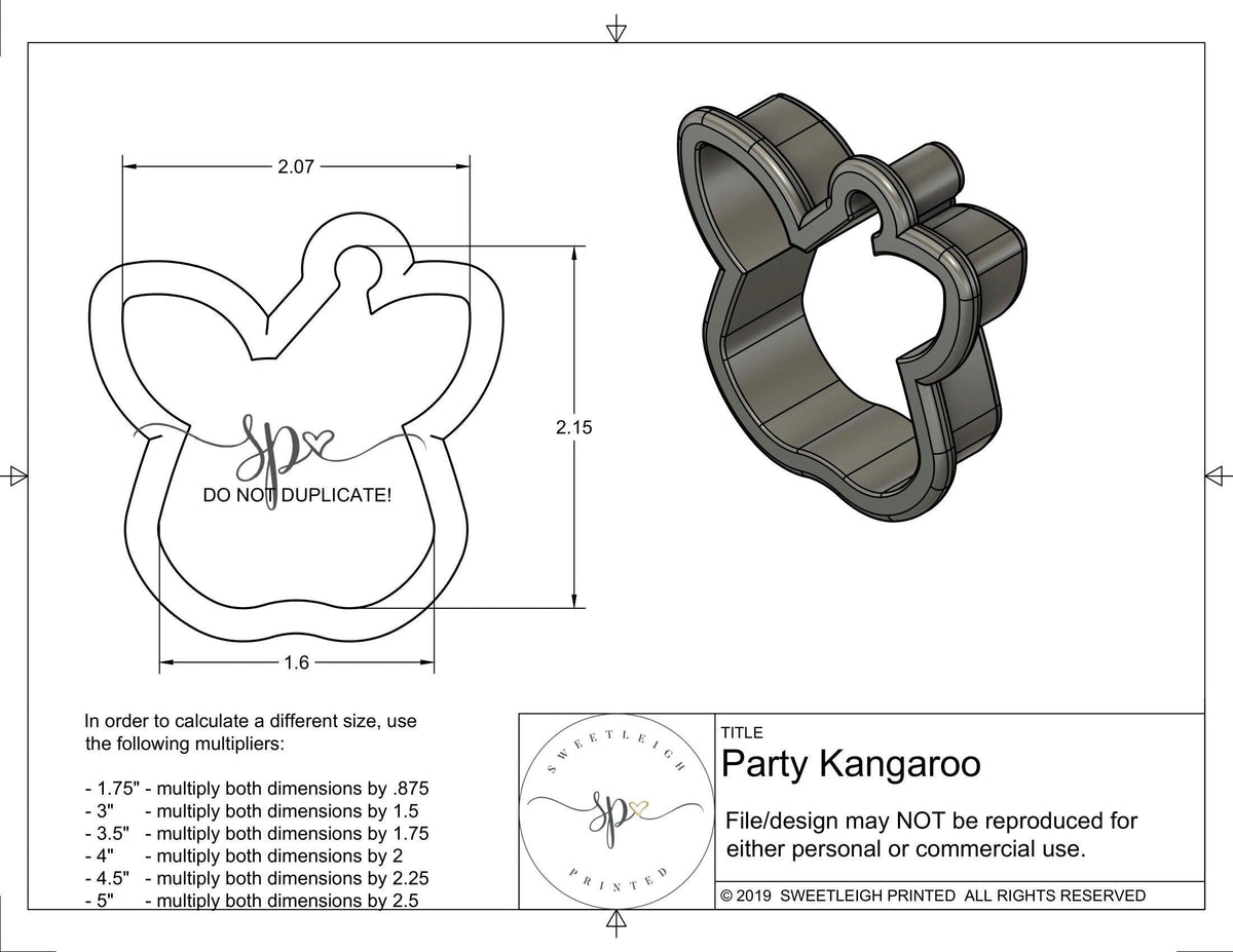 Party Kangaroo Face Cookie Cutter - Sweetleigh 