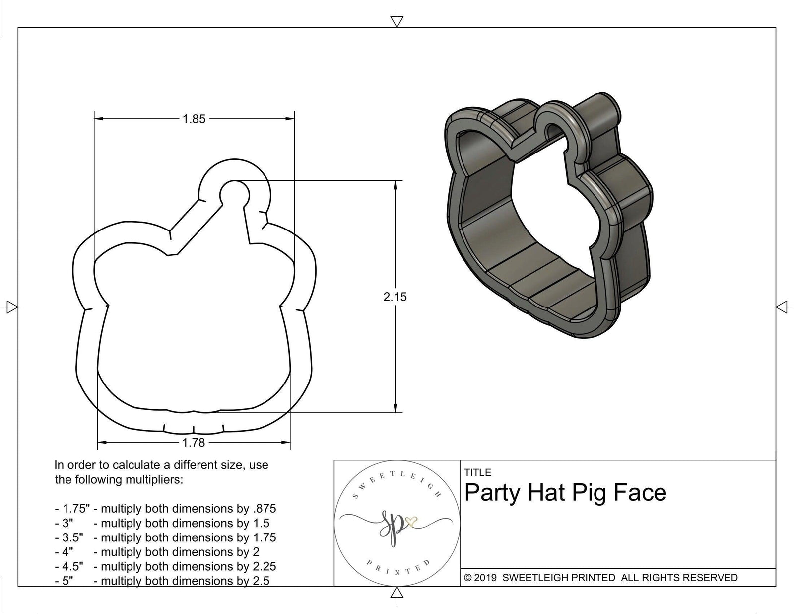 Party Pig Face Cookie Cutter - Sweetleigh 