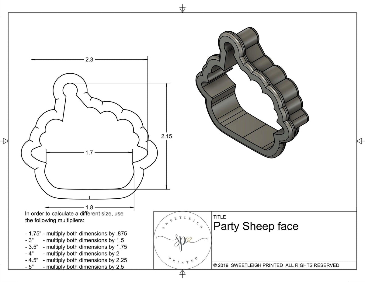 Party Sheep Face Cookie Cutter - Sweetleigh 