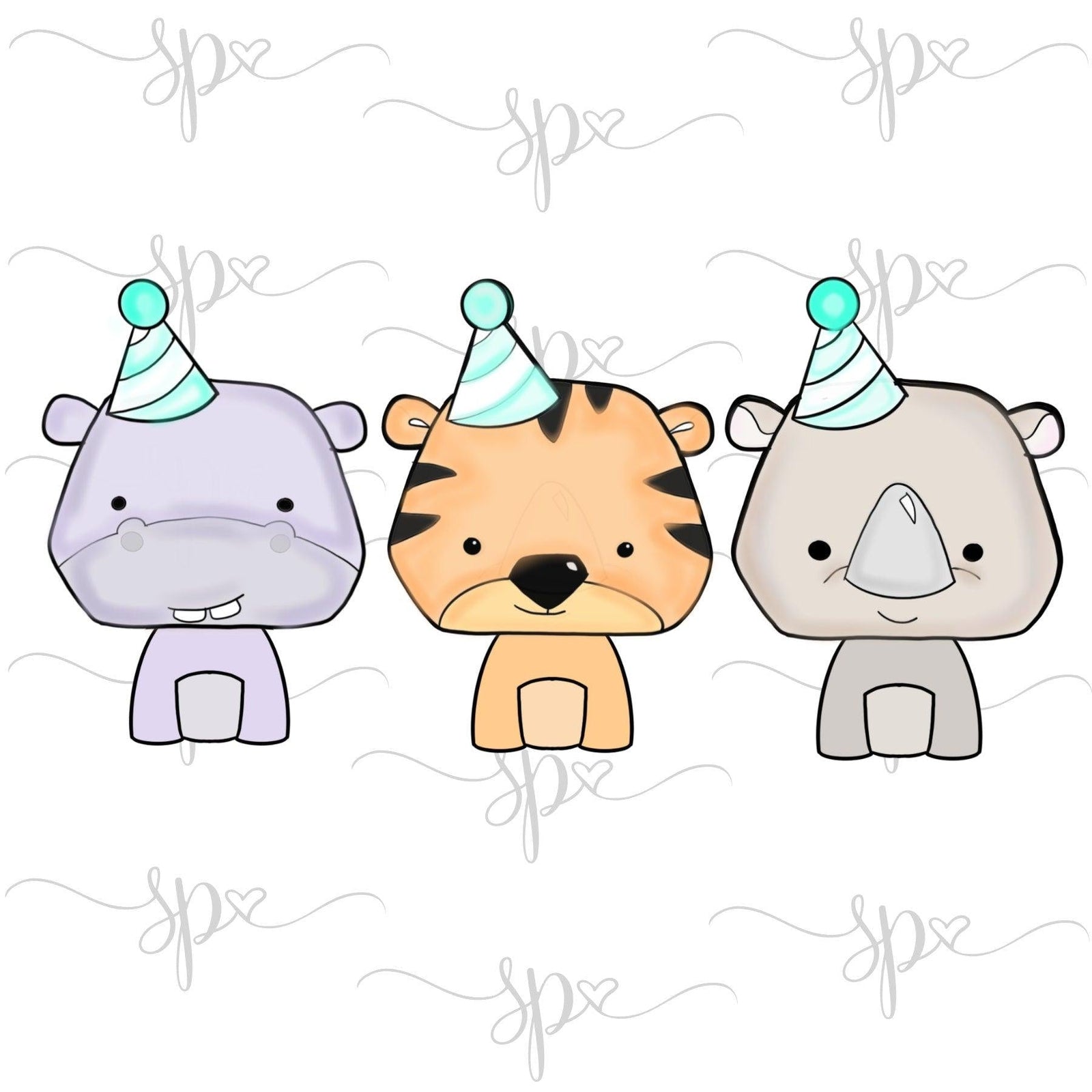 Party Tiger, Hippo and Rhino Body Cookie Cutter - Sweetleigh 