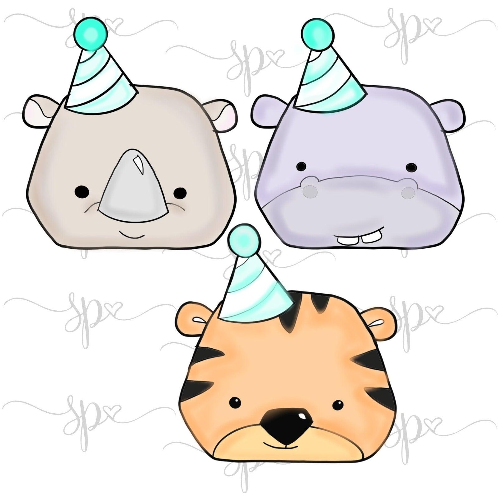 Party Tiger, Hippo, Rhino Face Cookie Cutter - Sweetleigh 