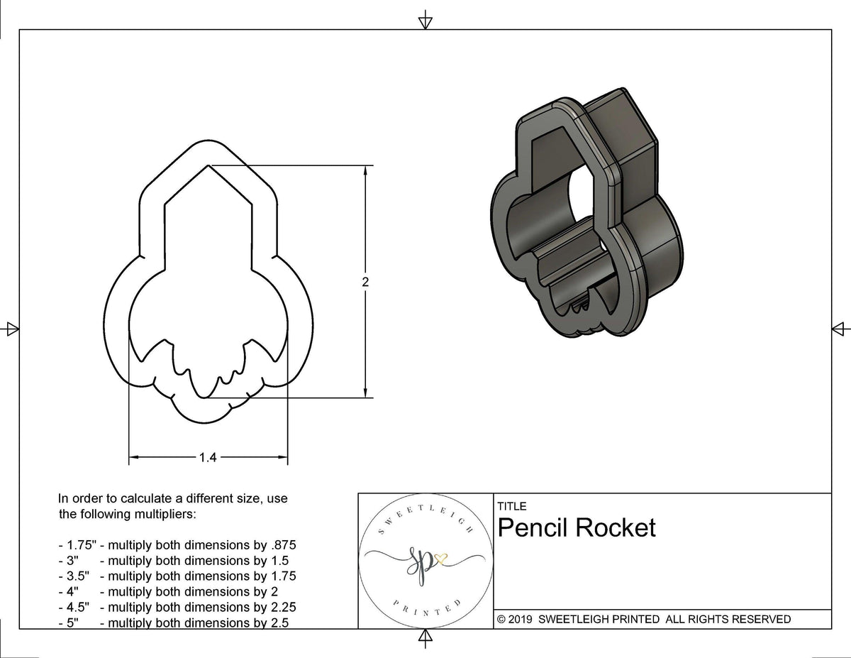 Pencil Rocket Cookie Cutter - Sweetleigh 