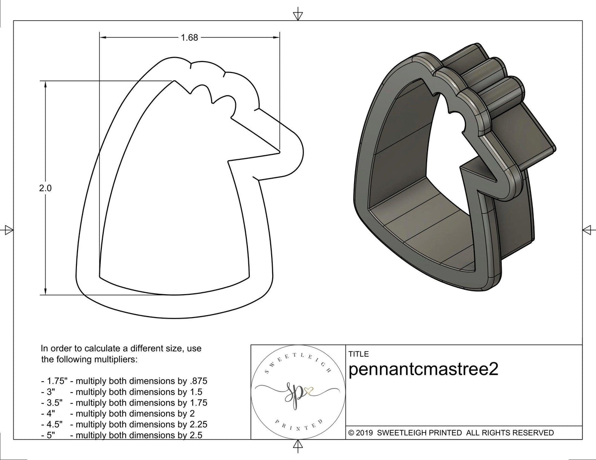 Pennant Tree 2 Cookie Cutter - Sweetleigh 