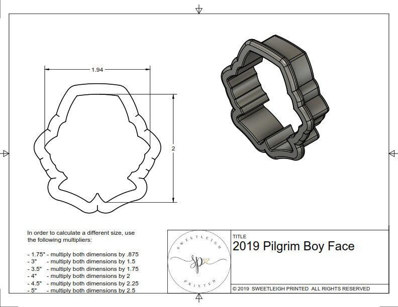 Pilgrim Boy Face 2019 Cookie Cutter - Sweetleigh 