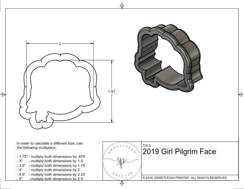 Pilgrim Girl Face 2019 Cookie Cutter - Sweetleigh 