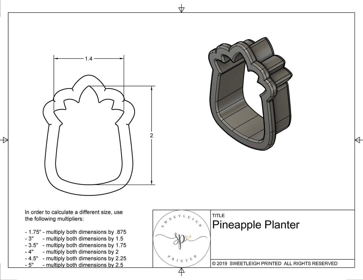 Pineapple Planter Cookie Cutter - Sweetleigh 