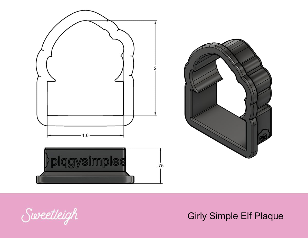 Girly Simple Elf Plaque Cookie Cutter