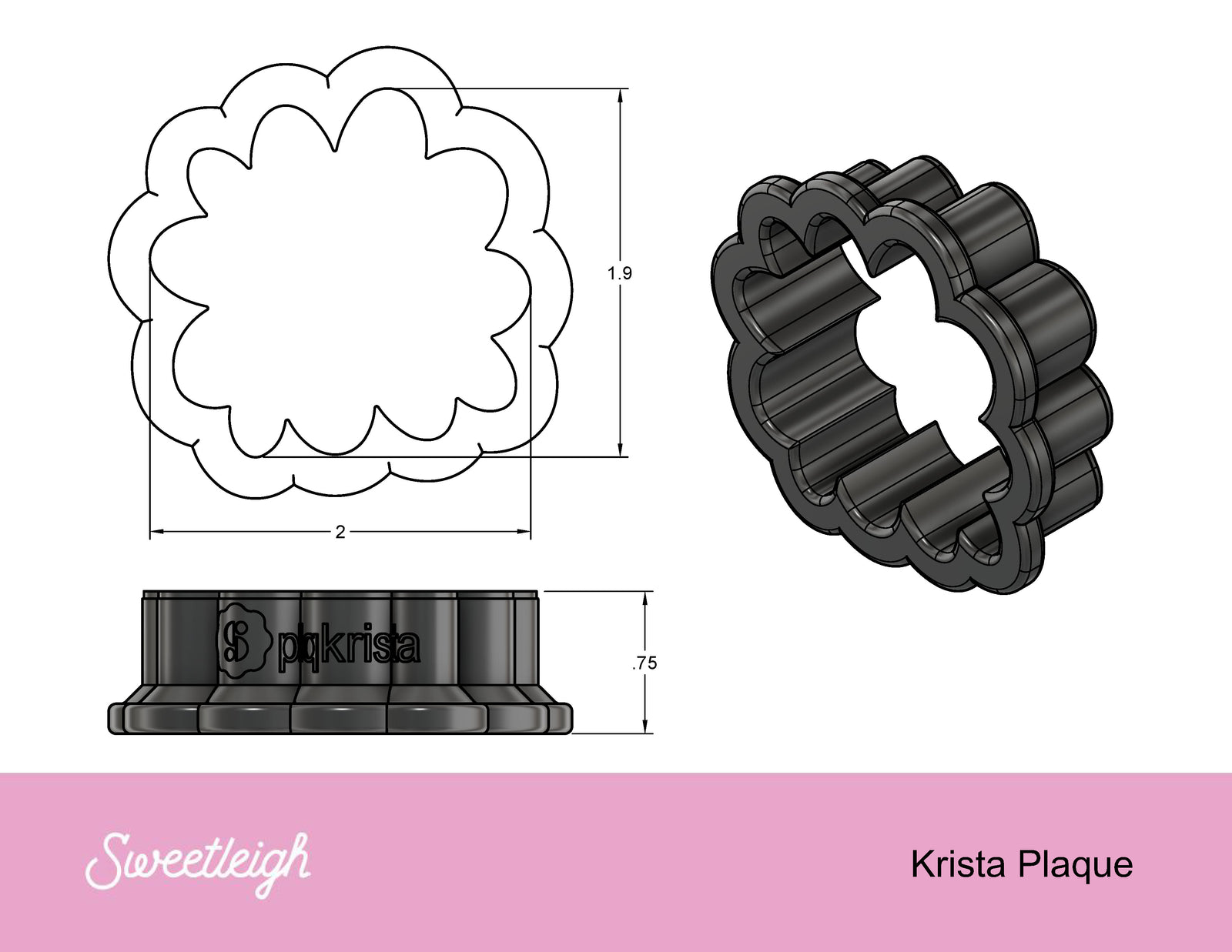 Krista Plaque Cookie Cutter - Sweetleigh 
