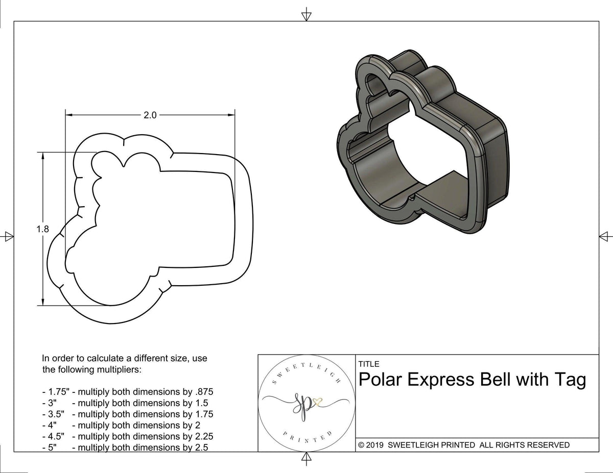Polar Express Bell with Tag Cookie Cutter - Sweetleigh 