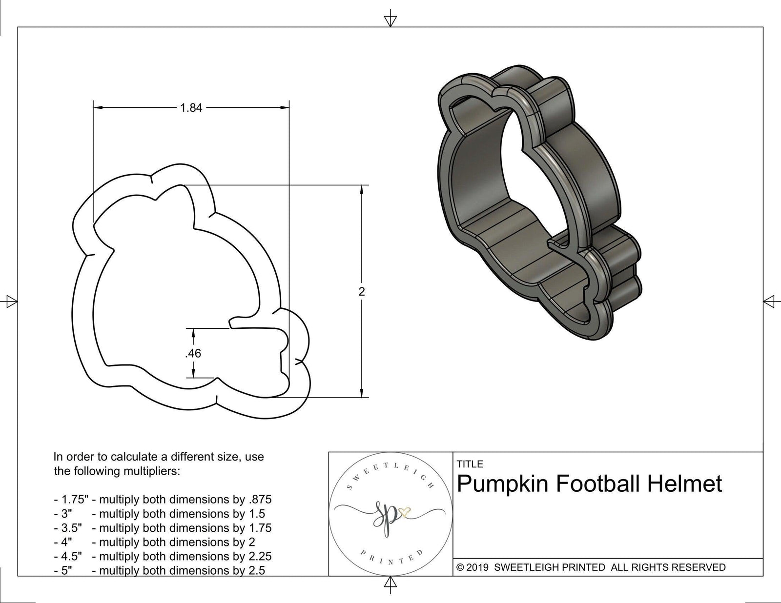 Pumpkin Football Helmet Cookie Cutter - Sweetleigh 