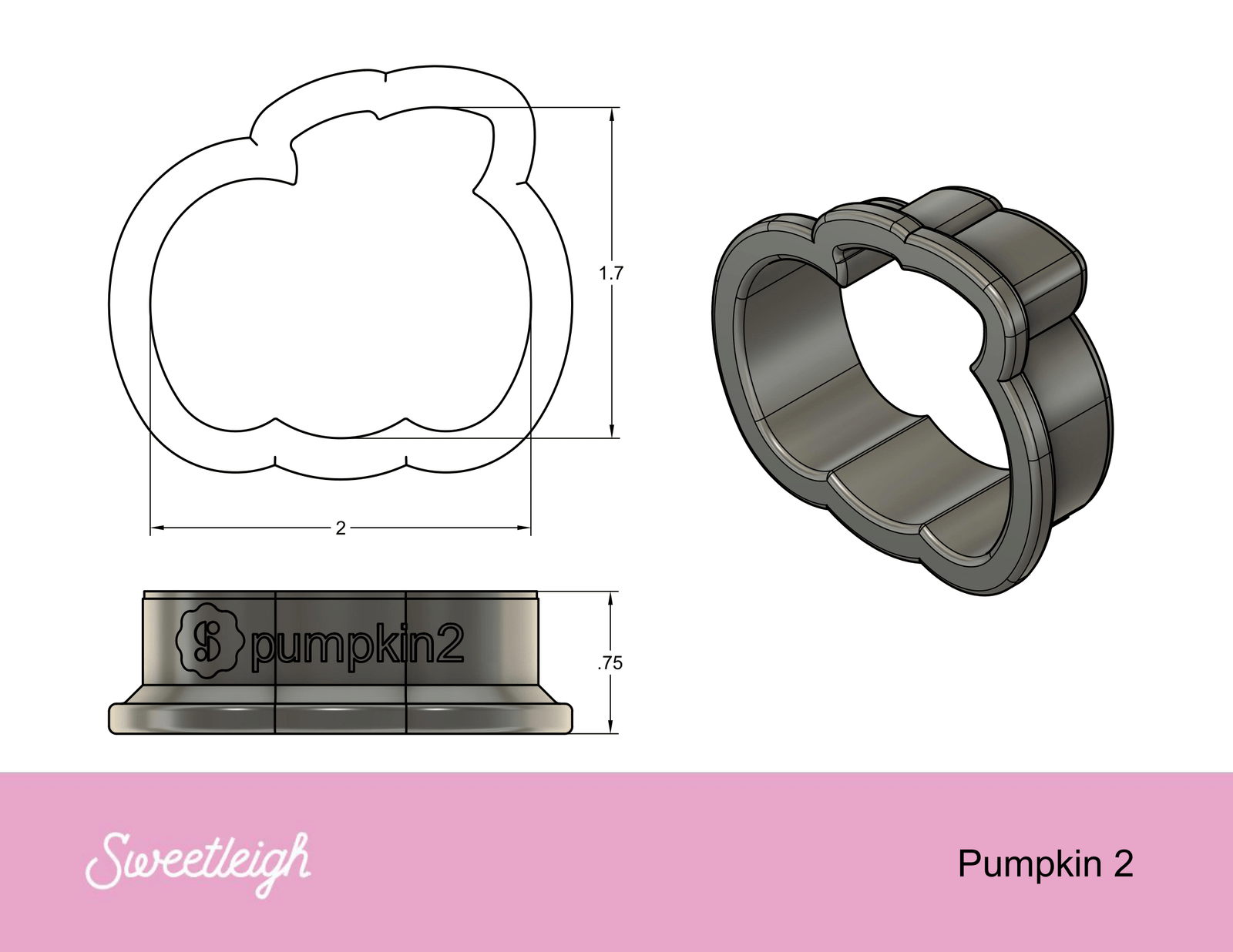 Pumpkin 2 Cookie Cutter - Sweetleigh 