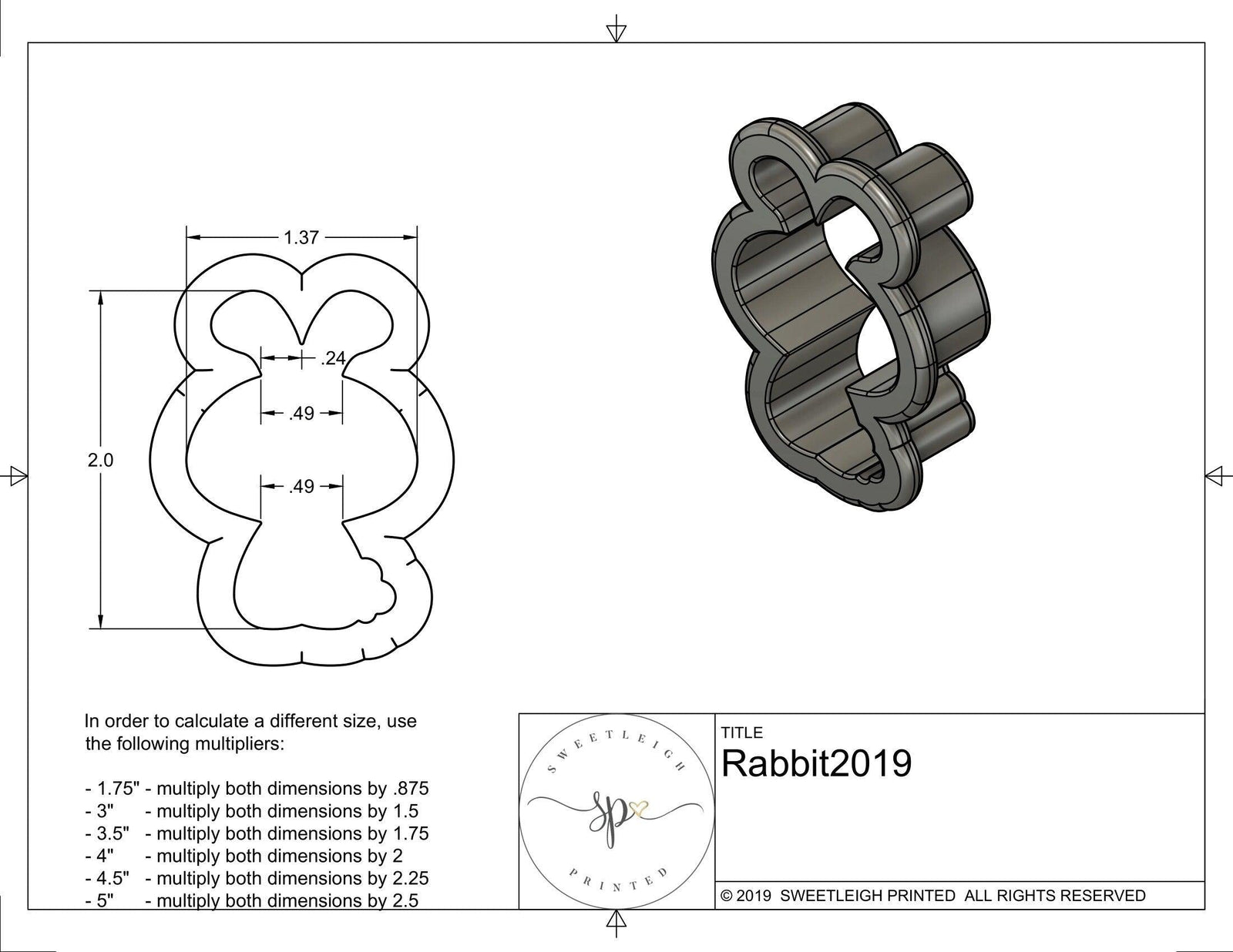 Rabbit 2019 Cookie Cutter - Sweetleigh 