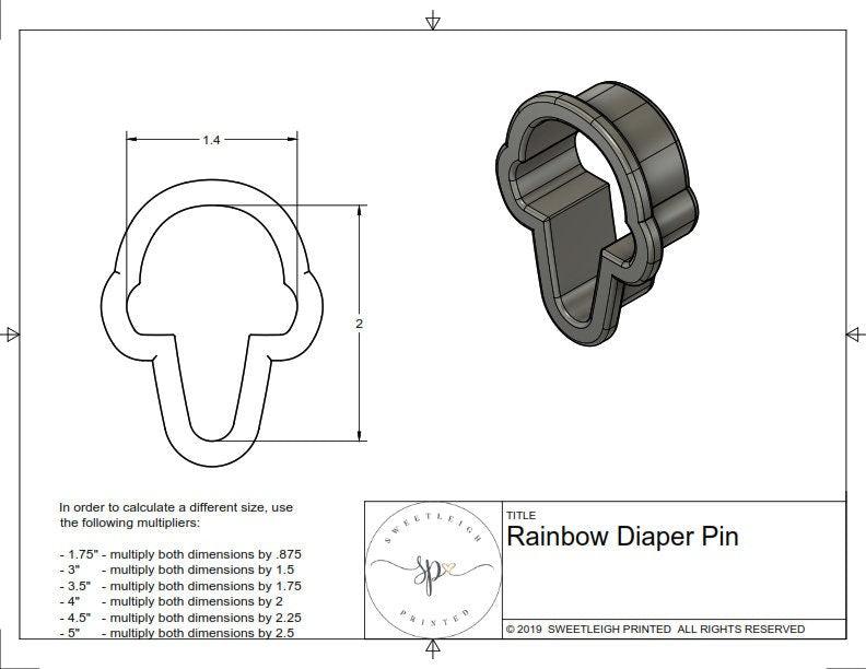 Rainbow Diaper Pin Cookie Cutter - Sweetleigh 