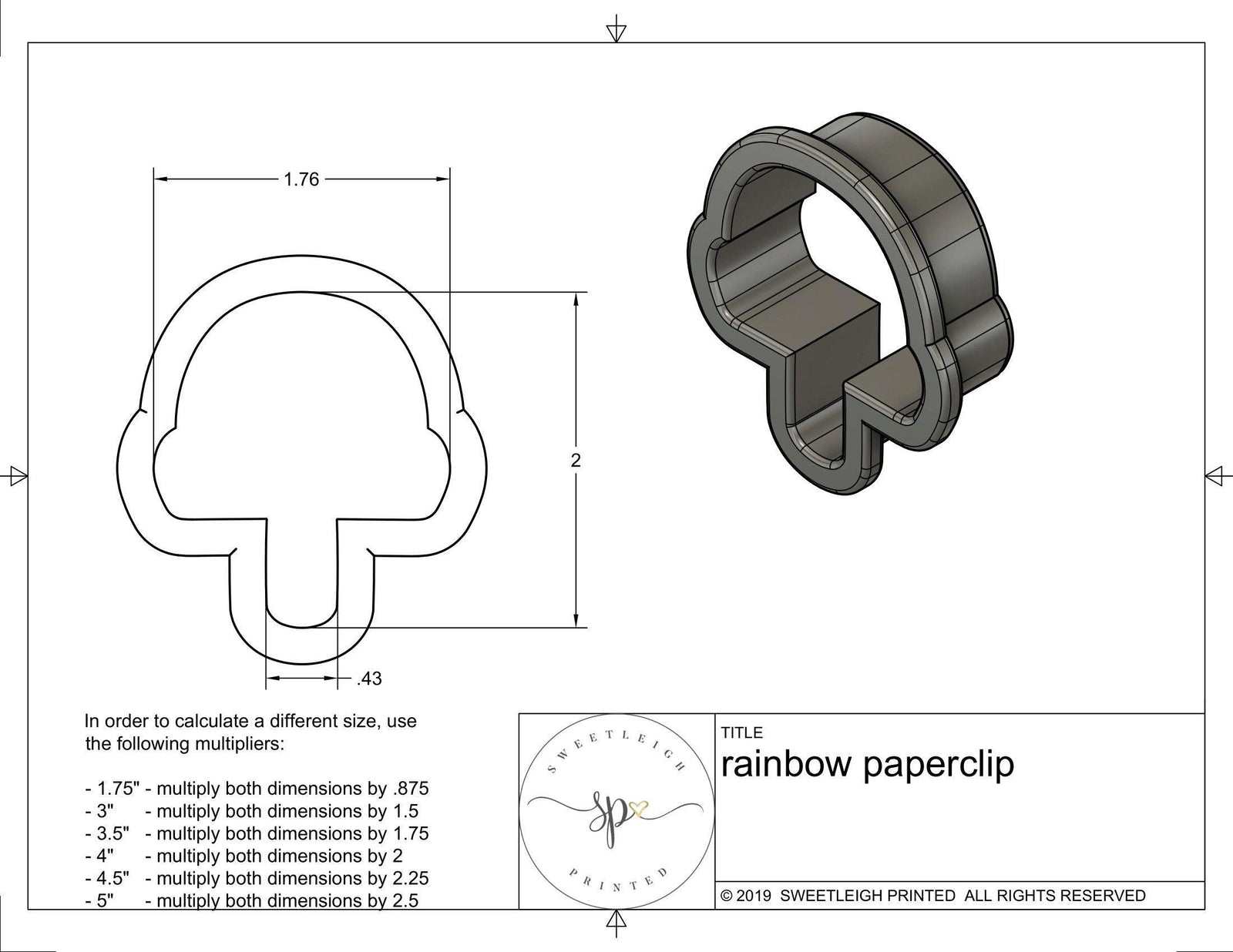 Rainbow Paper Clip Cookie Cutter - Sweetleigh 