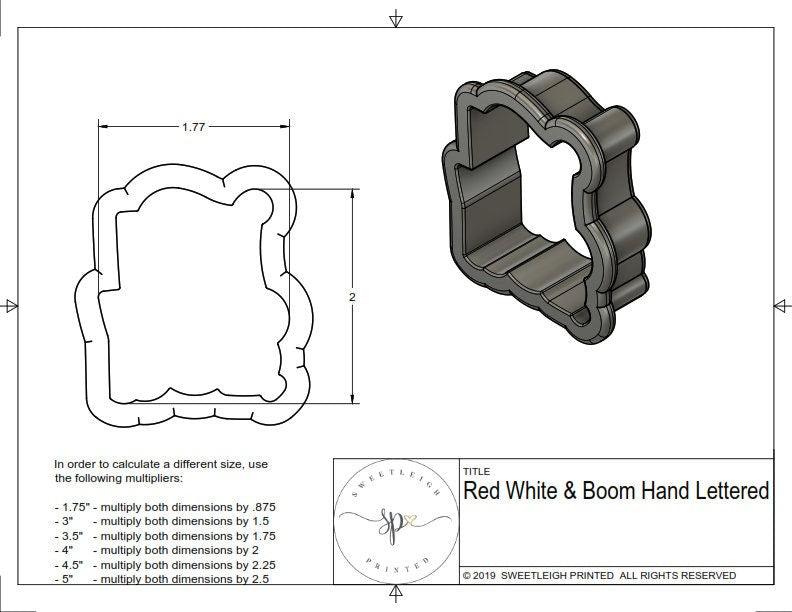 Red White &amp; Boom Hand Lettered Cookie Cutter (2020) - Sweetleigh 