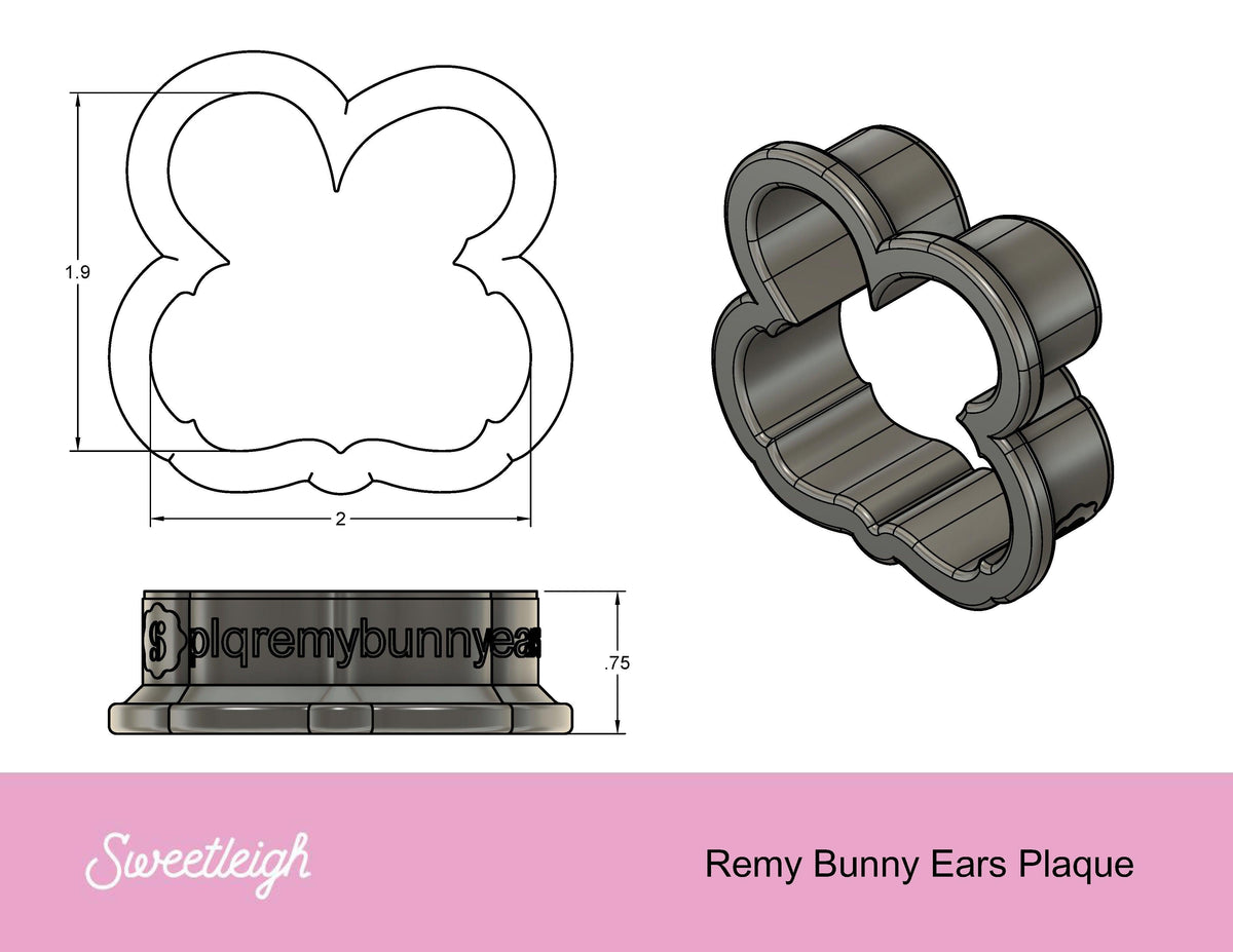Remy Bunny Ears Plaque Cookie Cutter - Sweetleigh 