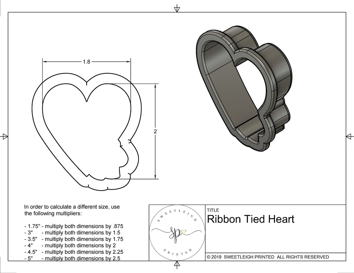 Ribbon Tied Heart Cookie Cutter - Sweetleigh 