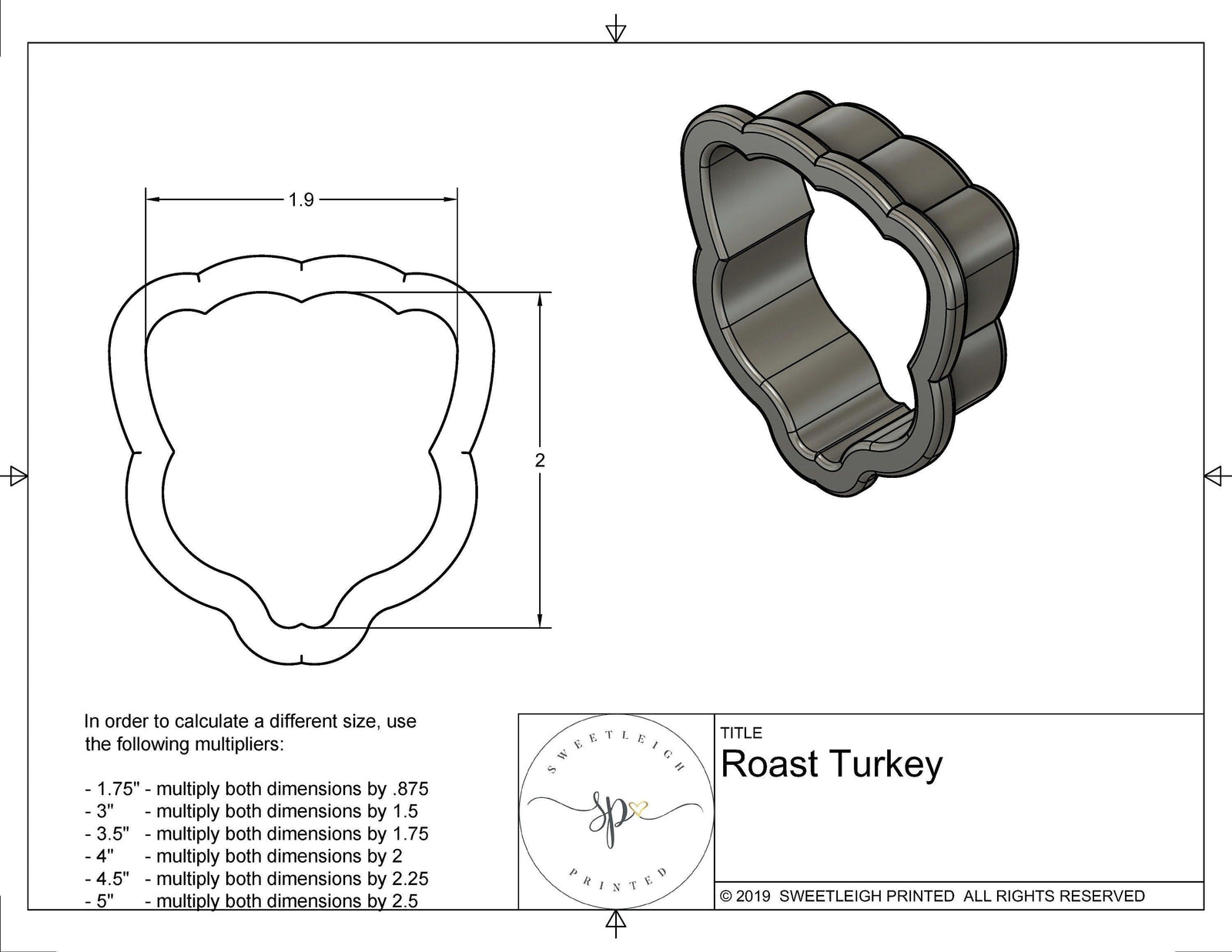 Roast Turkey Cookie Cutters - Sweetleigh 