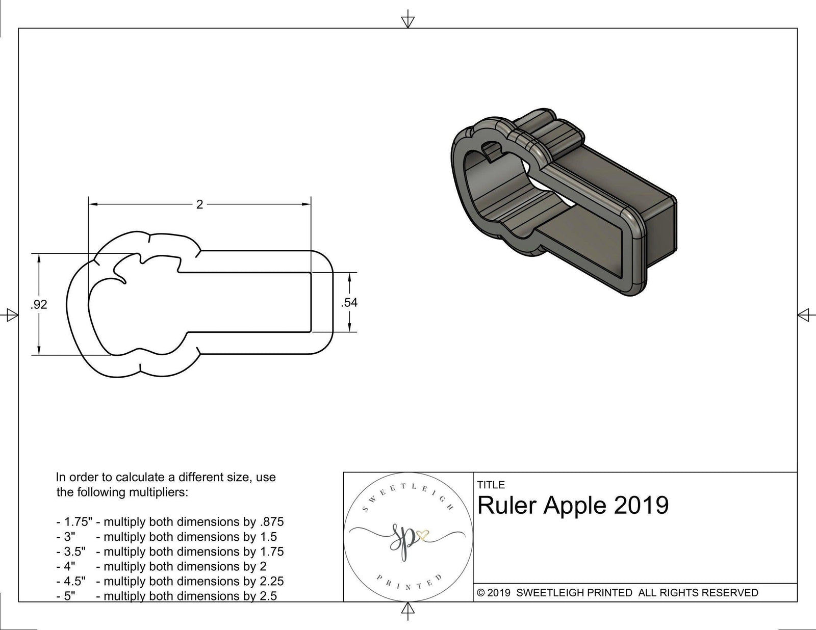 Ruler Apple 2019 Cookie Cutter - Sweetleigh 