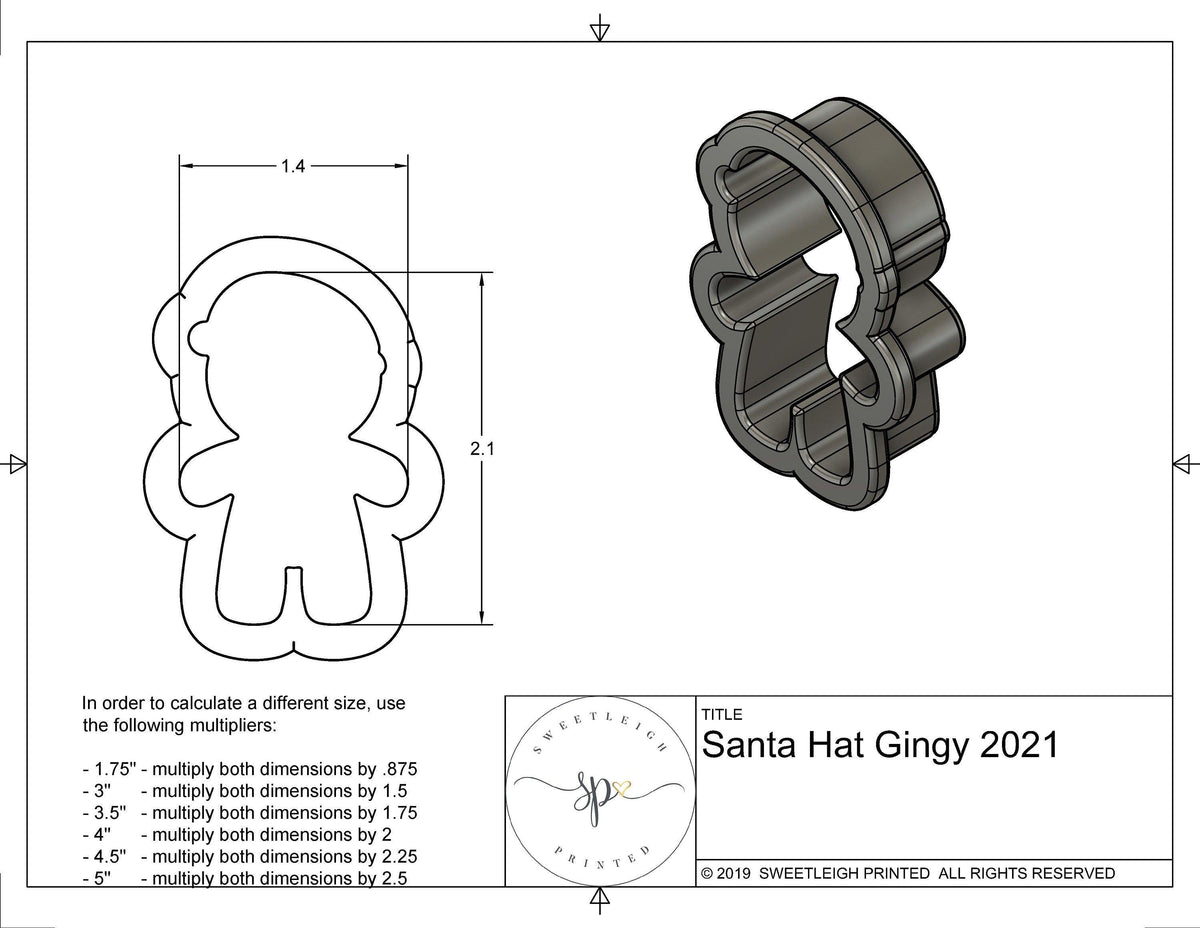 Santa Hat Gingy 2021 Cookie Cutter - Sweetleigh 