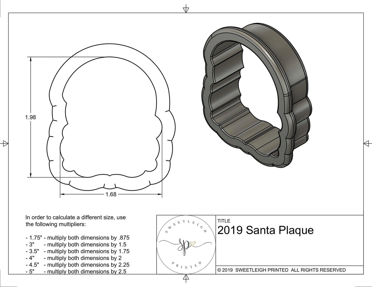 Santa Plaque 2019 Cookie Cutter - Sweetleigh 