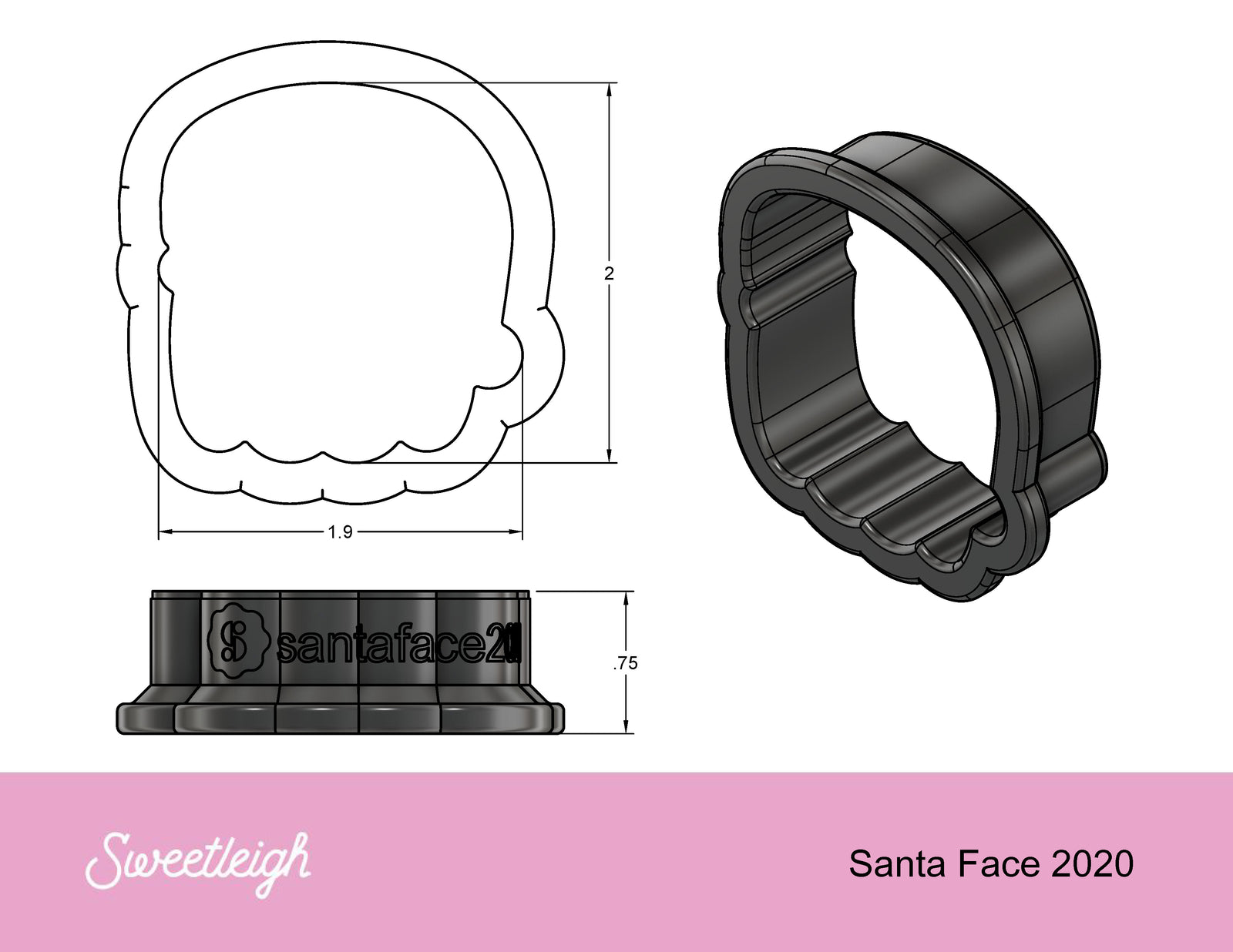 Santa Face 2020 Cookie Cutter - Sweetleigh 