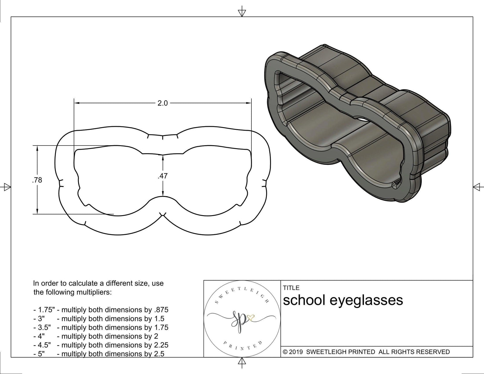 School Eyeglasses Cookie Cutter - Sweetleigh 