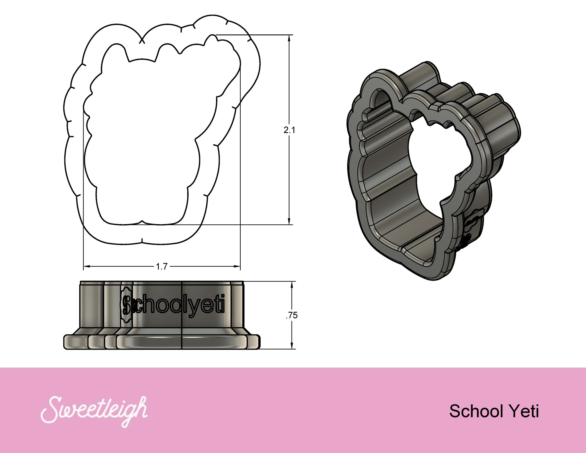 Yeti For School 2 Piece Cookie Cutter Set - Sweetleigh