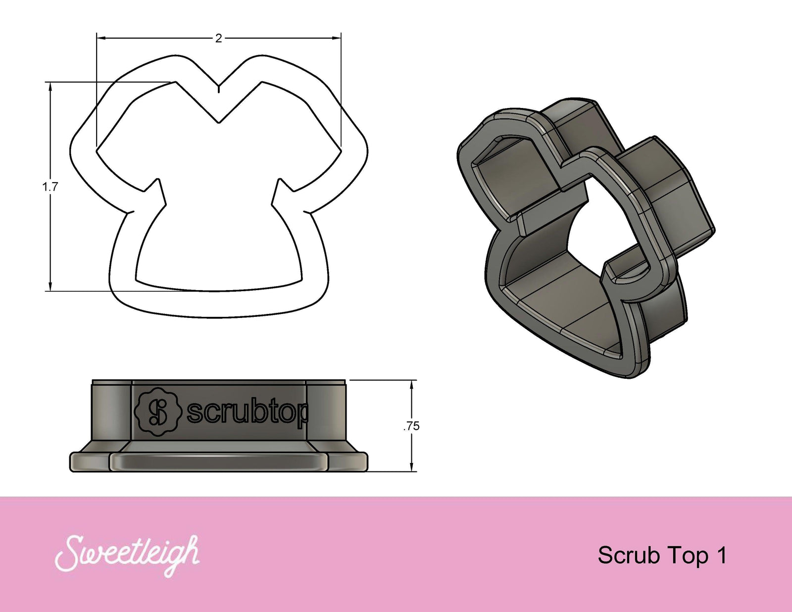 Scrub Top 1 Cookie Cutter - Sweetleigh 