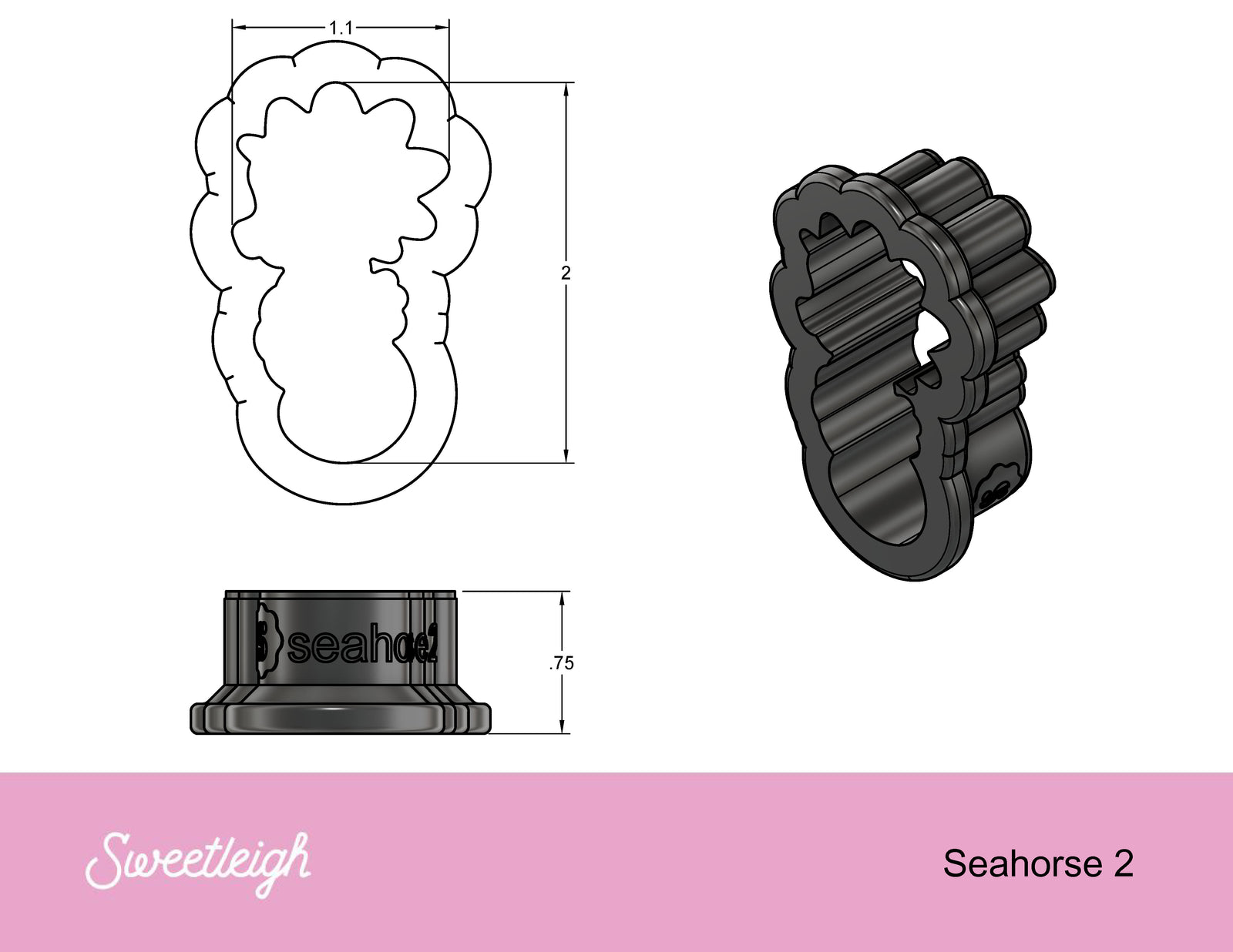 Seahorse 2 Cookie Cutter by Lady Milkstache - Sweetleigh 