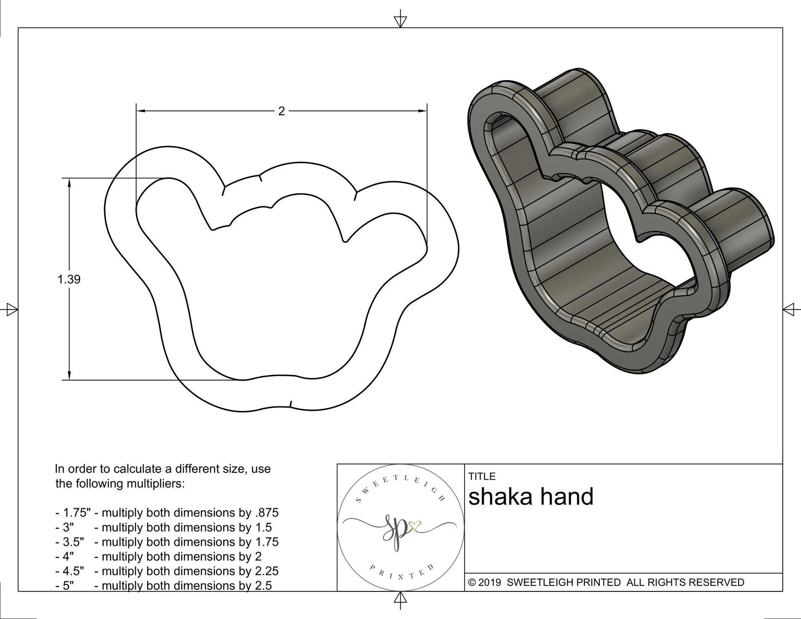 Shaka Hand Cookie Cutter - Sweetleigh 
