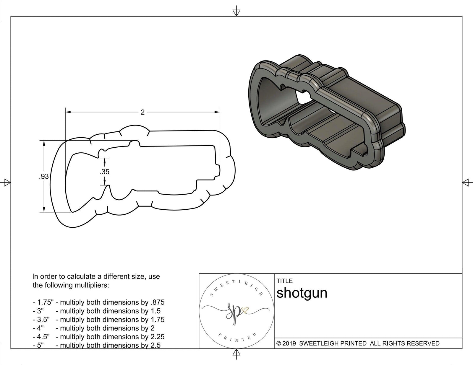 Shotgun Cookie cutter - Sweetleigh 