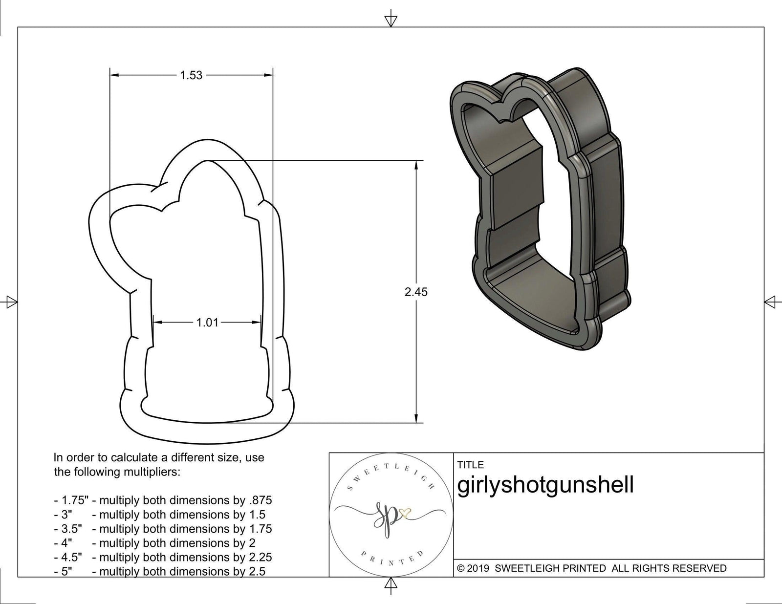 Shotgun Shell Cookie Cutter - Sweetleigh 