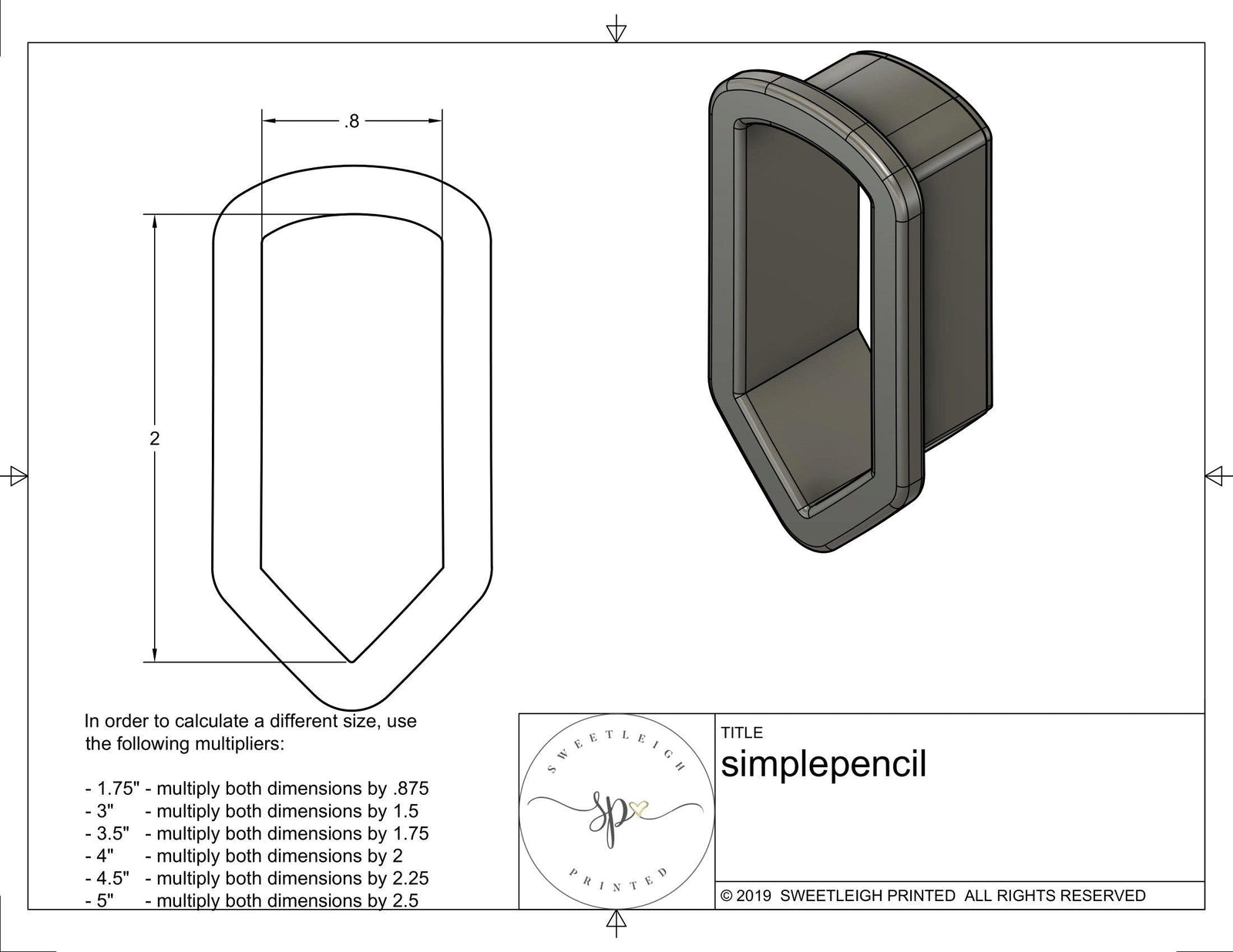 Simple Pencil Cookie Cutter - Sweetleigh 