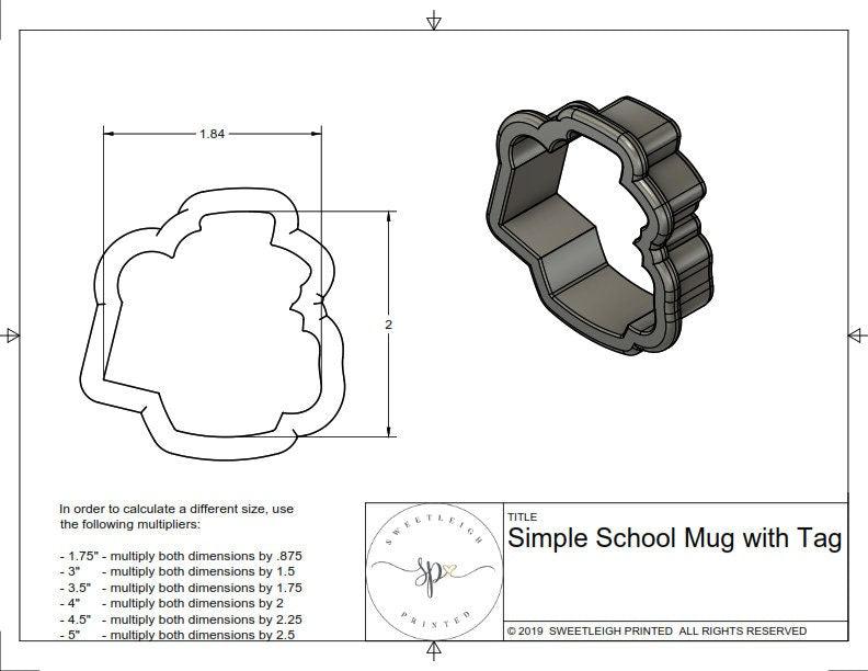Simple School Mug with Tag Cookie Cutter - Sweetleigh 