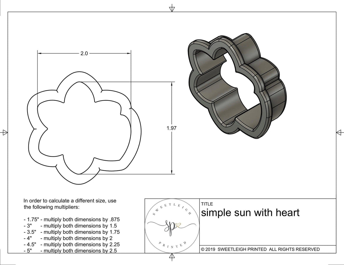 Simple Sun with Heart Cookie Cutter - Sweetleigh 
