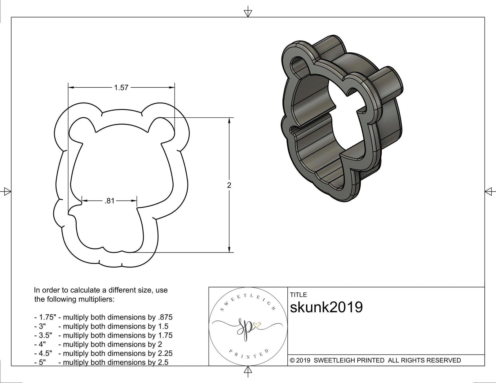 Skunk 2019 Cookie Cutter - Sweetleigh 