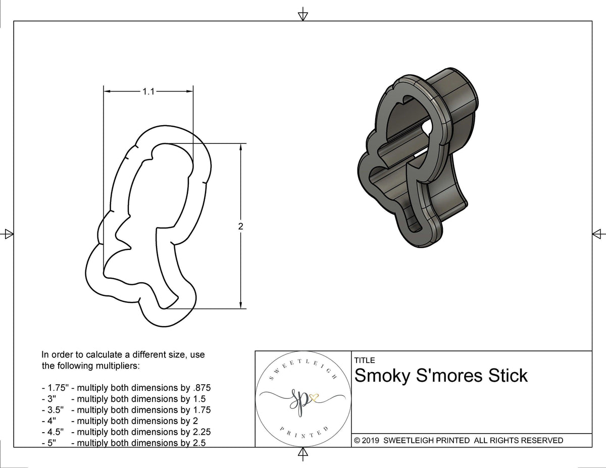 Smoky S&#39;more Stick Cookie Cutter - Sweetleigh 