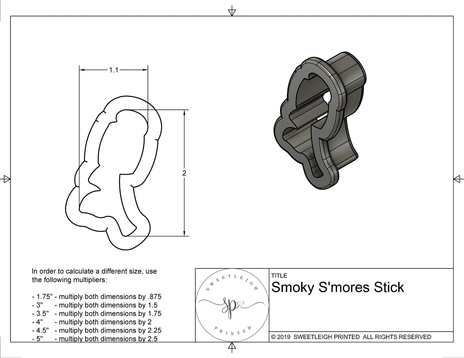 Smoky S'more Stick Cookie Cutter - Sweetleigh 