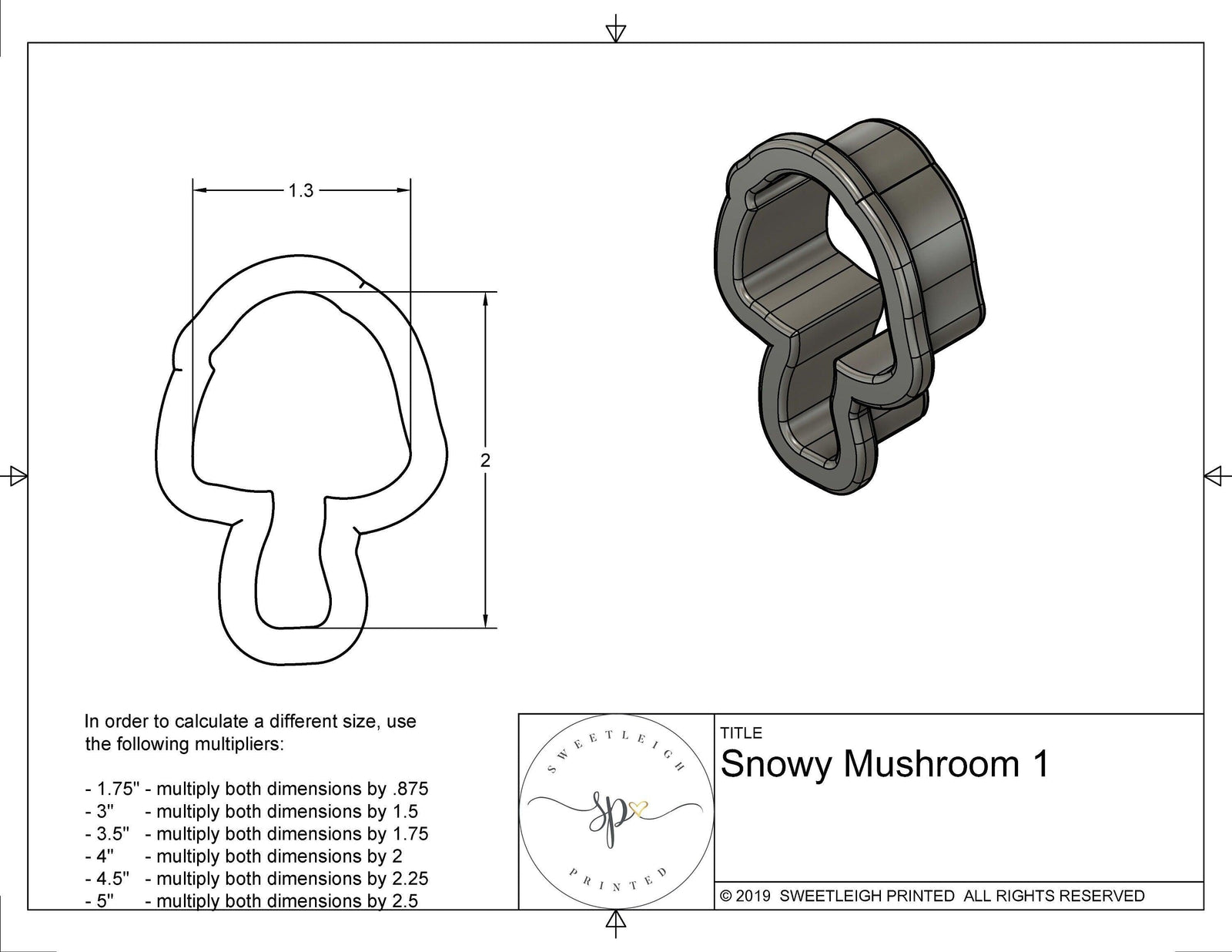 Snowy Mushroom 1 Cookie Cutter - Sweetleigh 
