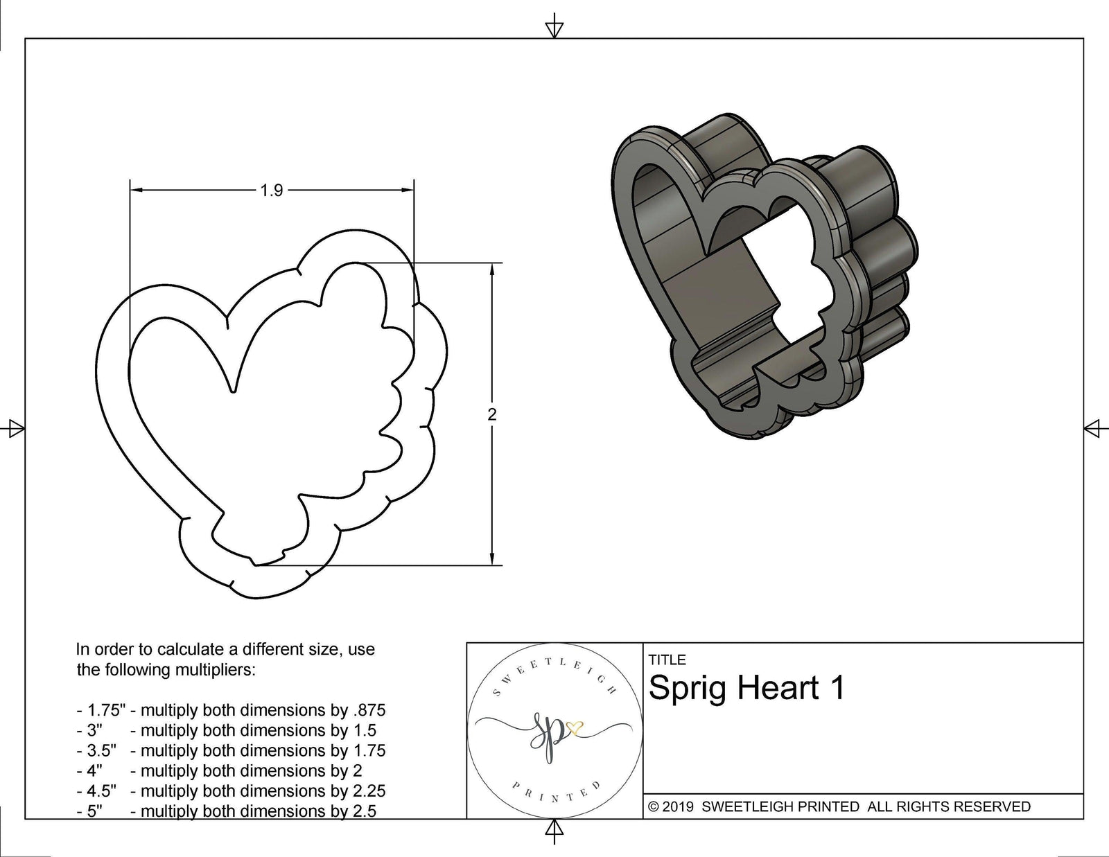 Sprig Heart 1 Cookie Cutter - Sweetleigh 