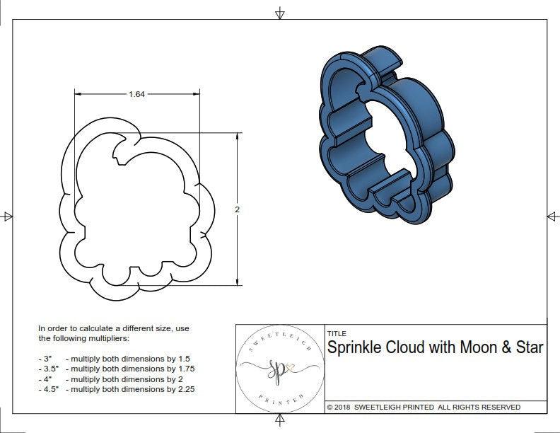 Sprinkle Cloud With or Without Moon &amp; Star Cookie Cutter - Sweetleigh 